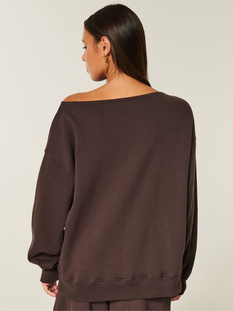 Hollister Brown One Shoulder Sweatshirt - Image 2 of 3 Hollister Brown One Shoulder Sweatshirt - Image 2 of 3