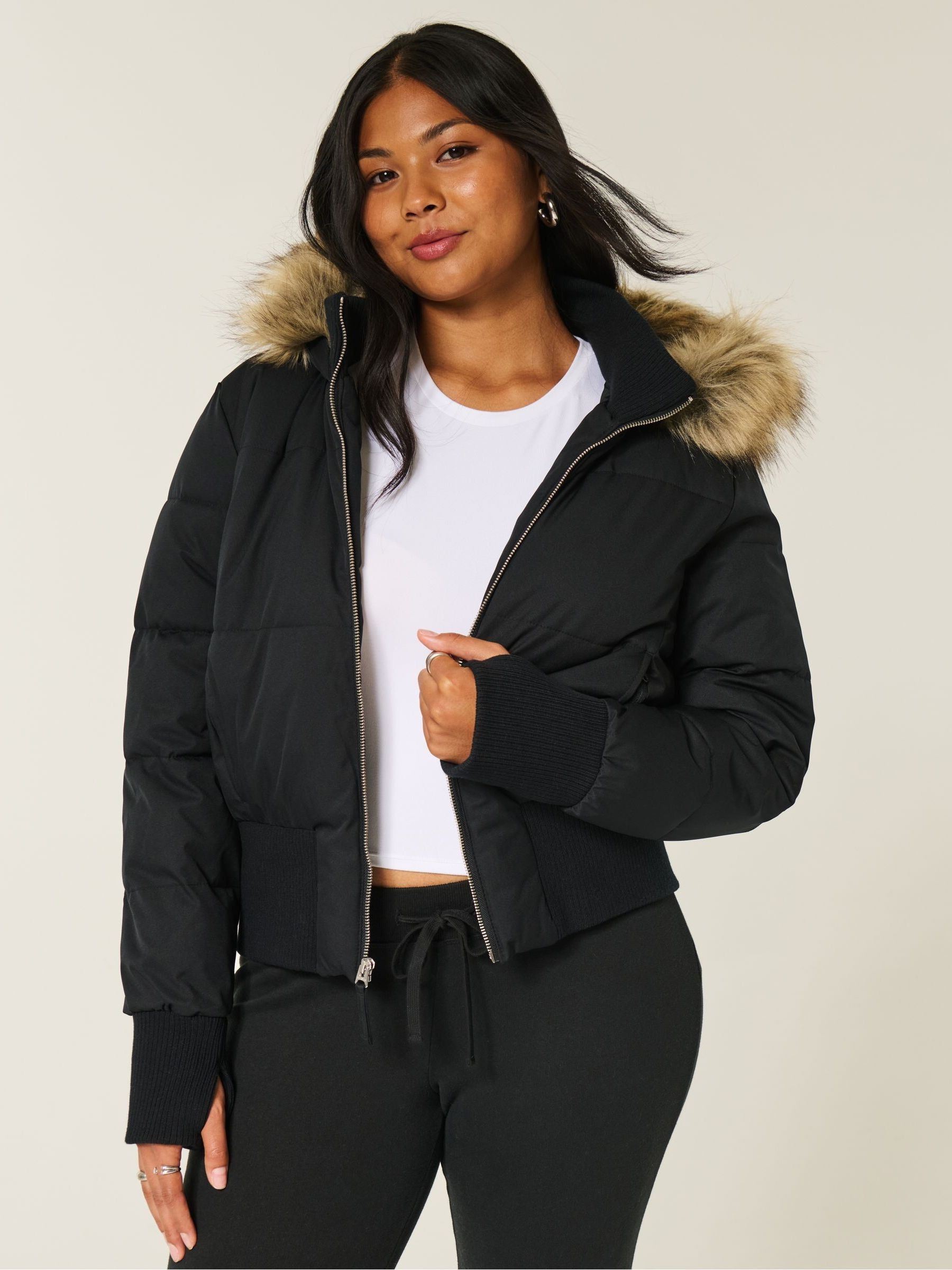 Buy Hollister Bomber Coat With Faux Fur Hood from Next USA
