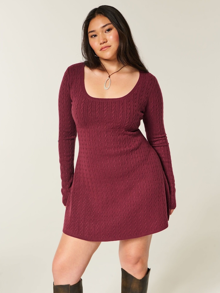 Roșu - Hollister Tie Back Babydoll Knitted Mini Dress - Imaginea 1 din 4 Roșu - Hollister Tie Back Babydoll Knitted Mini Dress - Imaginea 1 din 4