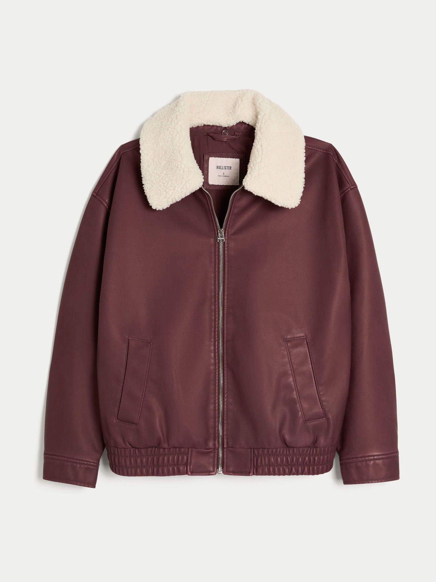 Buy Hollister Red Faux Leather Bomber Jacket With Removable Collar
