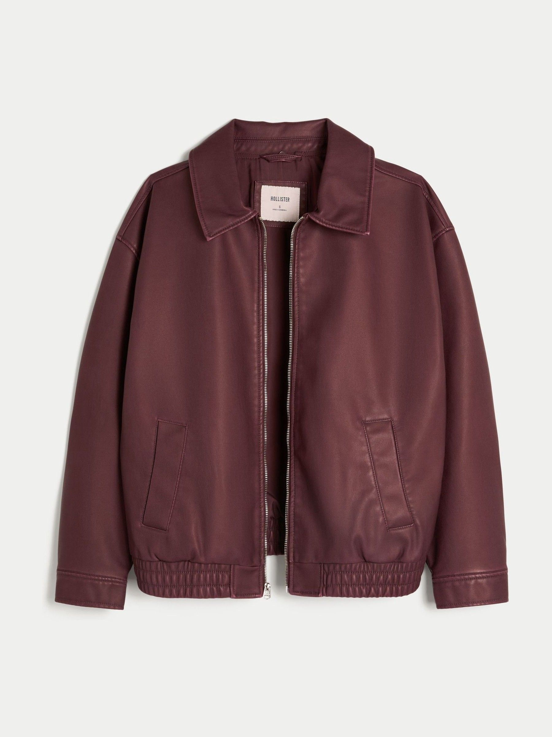Buy Hollister Red Faux Leather Bomber Jacket With Removable Collar