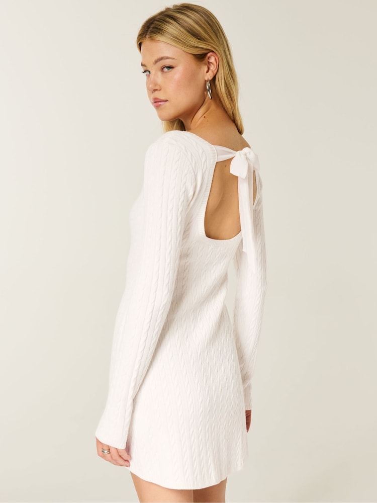 Buy Hollister White Tie Back Babydoll Knitted Mini Dress from Next USA Buy Hollister White Tie Back Babydoll Knitted Mini Dress from Next USA