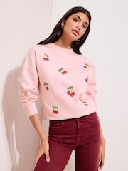 Friends Like These Pink Cherry Embroidered Graphic Sweatshirt - Image 1 of 5