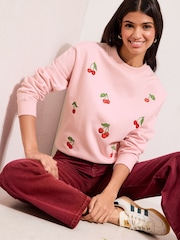 Friends Like These Pink Cherry Embroidered Graphic Sweatshirt - Image 3 of 5
