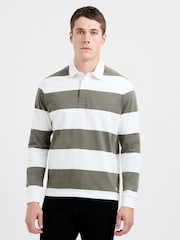 French Connection Green Cotton Striped Rugby-Style Long Sleeve Polo Shirt - Image 1 of 4