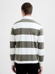 French Connection Green Cotton Striped Rugby-Style Long Sleeve Polo Shirt - Image 2 of 4