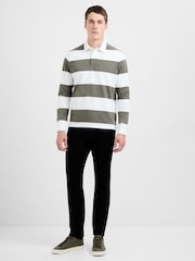 French Connection Green Cotton Striped Rugby-Style Long Sleeve Polo Shirt - Image 3 of 4