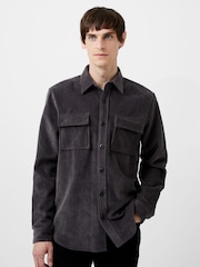 French Connection Grey Cotton Cord Button-Up Long Sleeve Chest Pocket Shirt - Image 1 of 5
