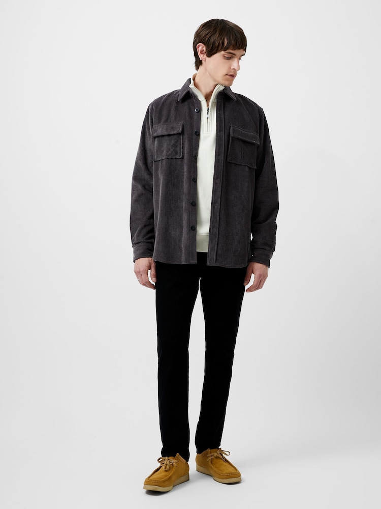 French Connection Grey Cotton Cord Button-Up Long Sleeve Chest Pocket Shirt - Image 2 of 5
