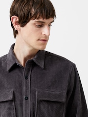 French Connection Grey Cotton Cord Button-Up Long Sleeve Chest Pocket Shirt - Image 4 of 5