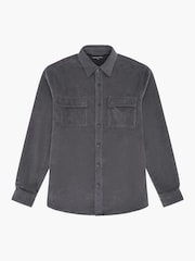 French Connection Grey Cotton Cord Button-Up Long Sleeve Chest Pocket Shirt - Image 5 of 5