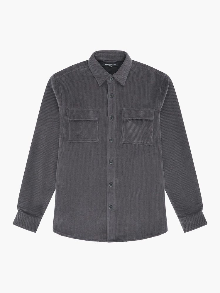 French Connection Grey Cotton Cord Button-Up Long Sleeve Chest Pocket Shirt - Image 5 of 5