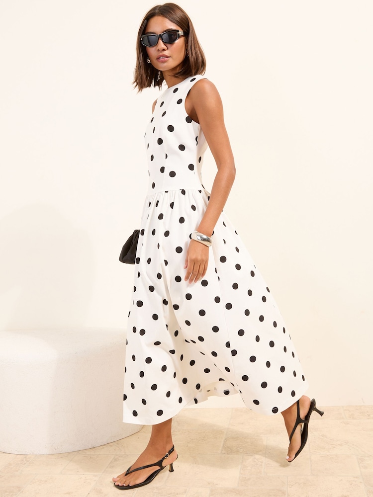 Friends Like These White Polka Dot Sculpting Stretch Drop Waist Dress - Image 1 of 4
