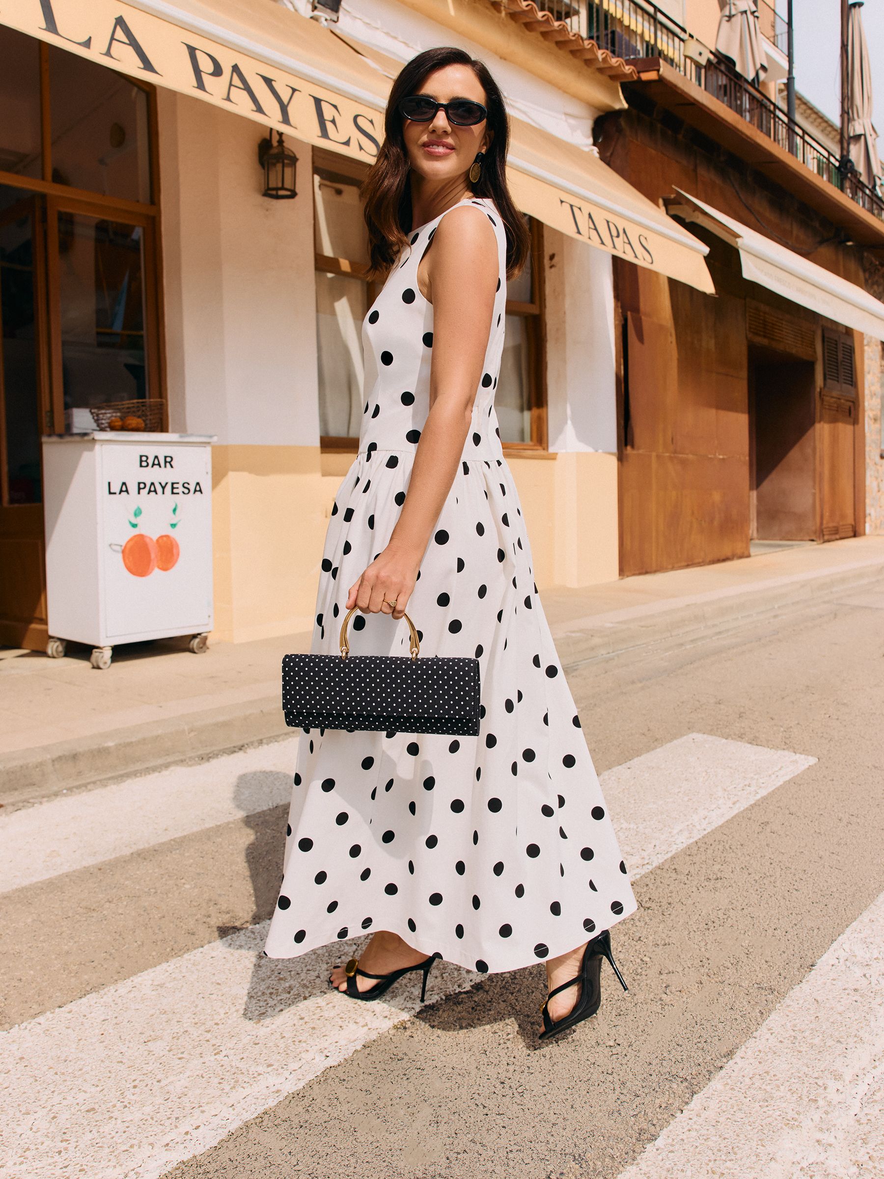 white polka dot dress Marguerite Halter Maxi | | Womens Model Wearing Size Small Color Sassy Shortcake Girls Who Twirl The color is