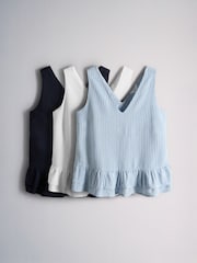The Set 3 Pack V-Neck Frill Blouses with Linen Navy Blue/Cream/Blue Stripe - Image 2 of 11