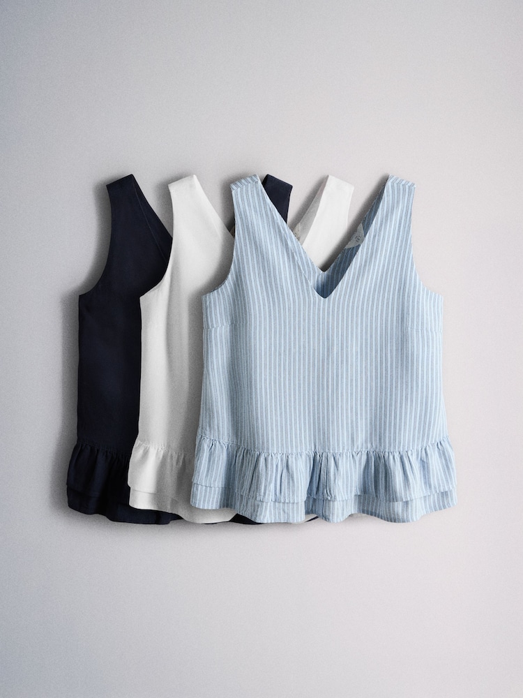 The Set 3 Pack V-Neck Frill Blouses with Linen Navy Blue/Cream/Blue Stripe - Image 2 of 11 The Set 3 Pack V-Neck Frill Blouses with Linen Navy Blue/Cream/Blue Stripe - Image 2 of 11