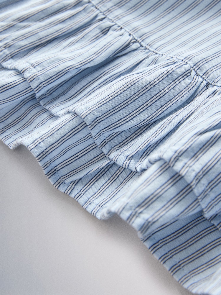 The Set 3 Pack V-Neck Frill Blouses with Linen Navy Blue/Cream/Blue Stripe - Image 5 of 5