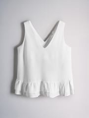 The Set 3 Pack V-Neck Frill Blouses with Linen Navy Blue/Cream/Blue Stripe - Image 7 of 11