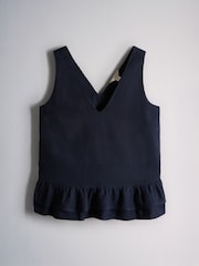 The Set 3 Pack V-Neck Frill Blouses with Linen Navy Blue/Cream/Blue Stripe - Image 9 of 11