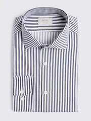 MOSS Tailored Fit Navy Blue Stripe Non Iron Shirt - Image 3 of 3