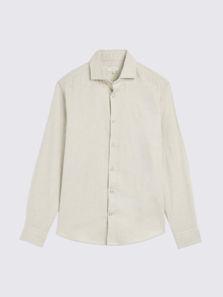 MOSS Oatmeal Brushed Melange Cotton Shirt - Image 4 of 4