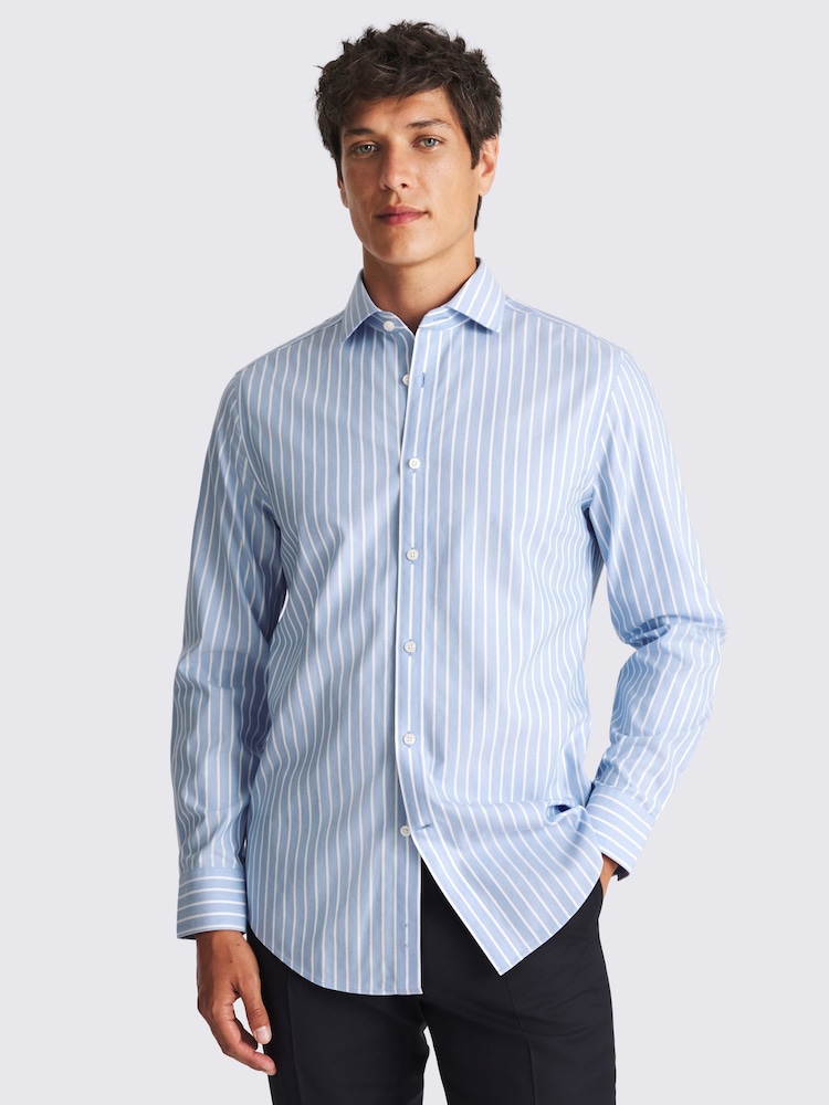 MOSS Tailored Fit Blue Wide Stripe Non Iron Shirt - Image 1 of 3