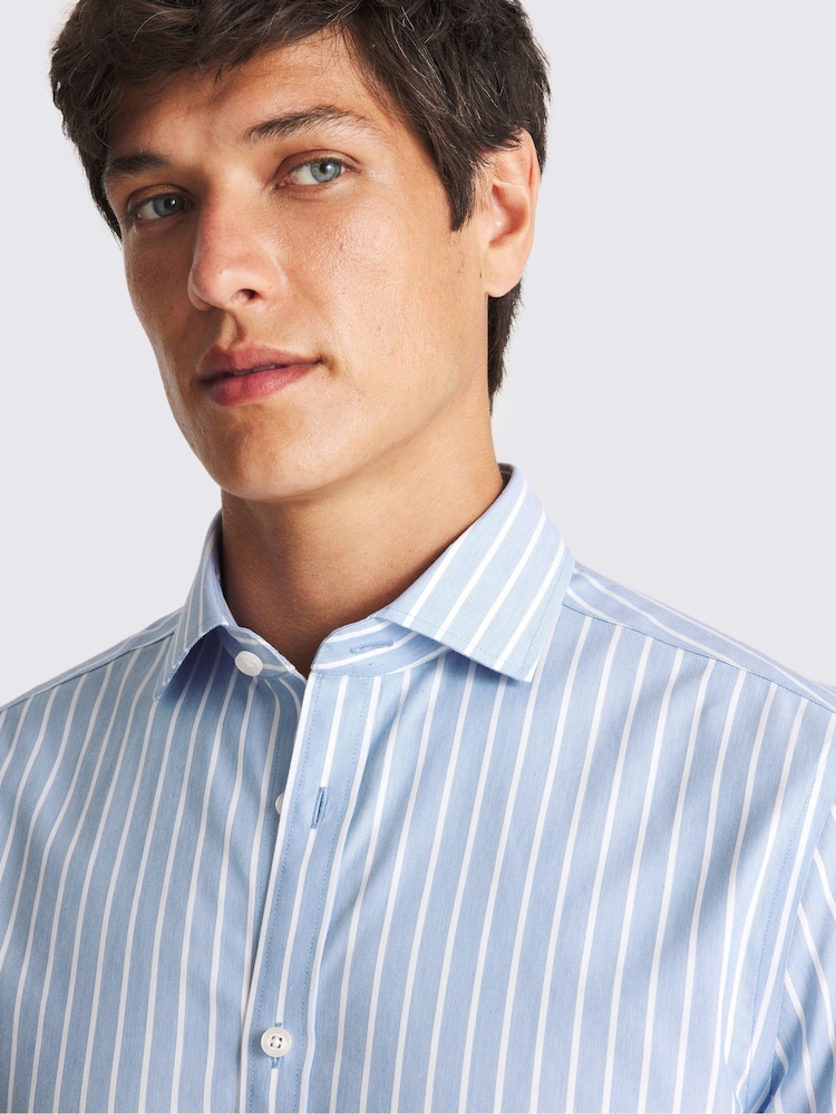 MOSS Tailored Fit Blue Wide Stripe Non Iron Shirt - Image 2 of 3