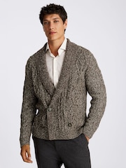 MOSS Brown Textured Shawl Collar Cardigan - Image 1 of 4