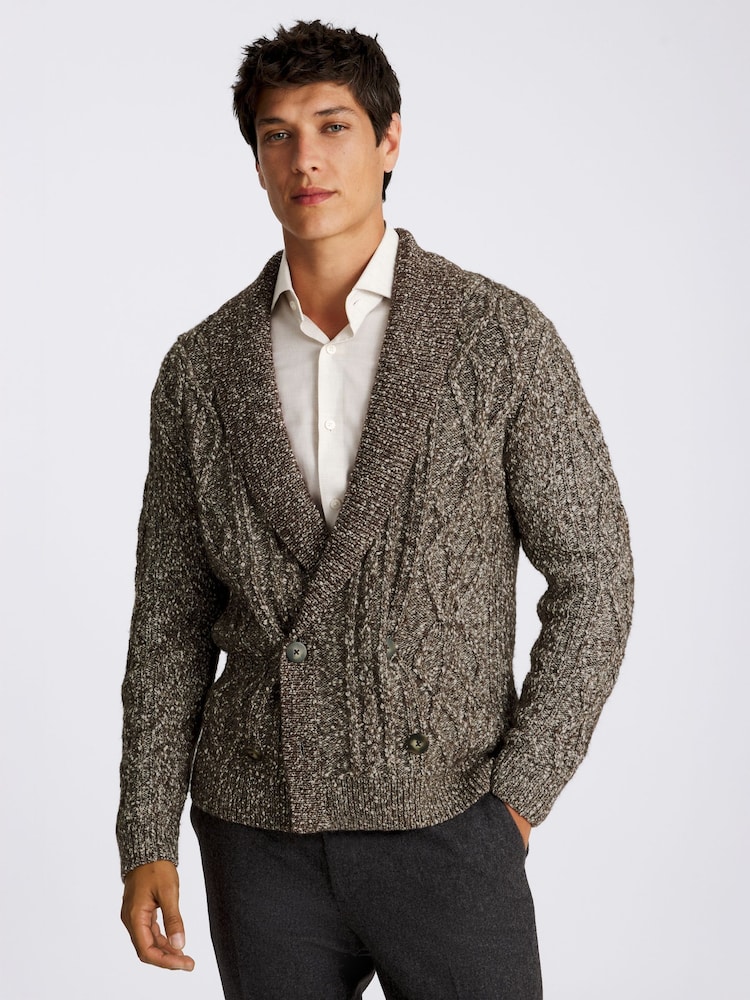 MOSS Brown Textured Shawl Collar Cardigan - Image 1 of 4 MOSS Brown Textured Shawl Collar Cardigan - Image 1 of 4