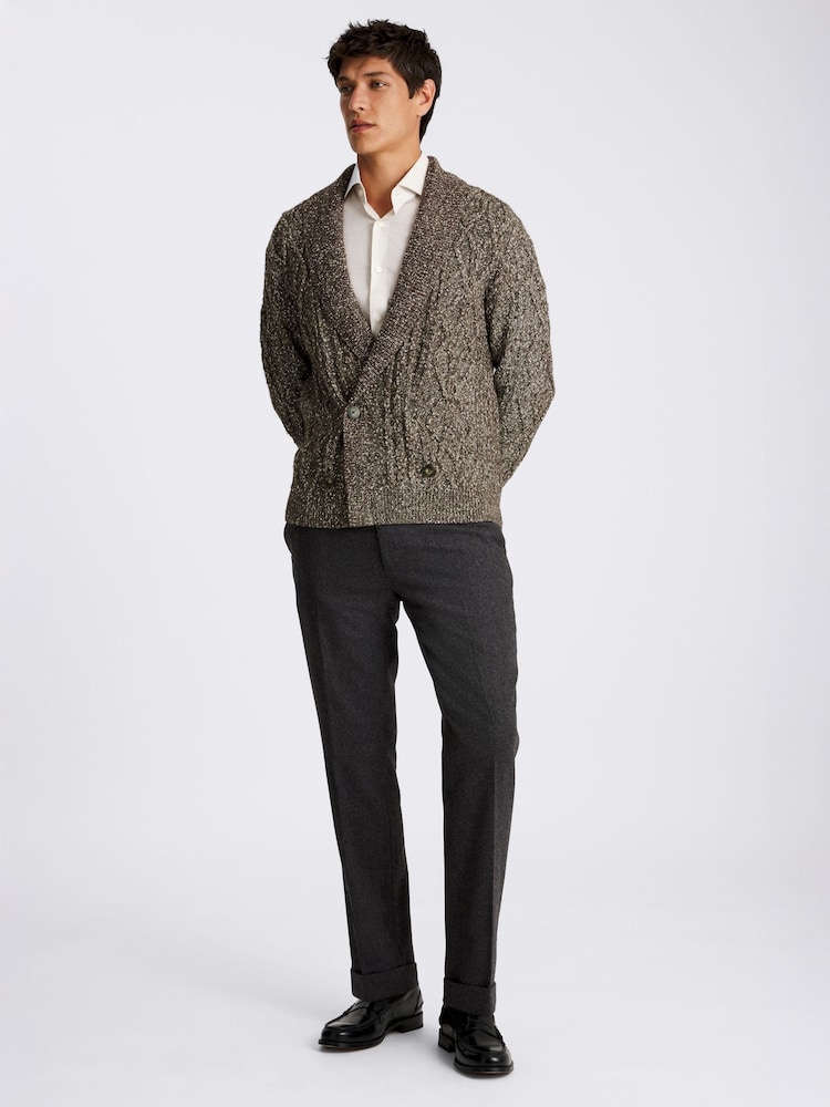 MOSS Brown Textured Shawl Collar Cardigan - Image 2 of 4 MOSS Brown Textured Shawl Collar Cardigan - Image 2 of 4
