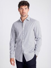 MOSS Slim Fit Navy Blue Stripe Non Iron Shirt - Image 1 of 3