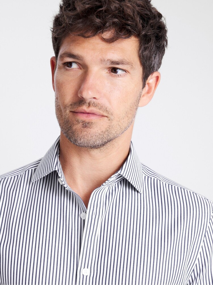 MOSS Slim Fit Navy Blue Stripe Non Iron Shirt - Image 2 of 3