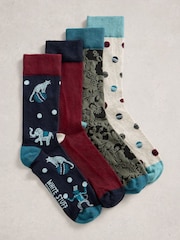 White Stuff Blue Circus Ankle Socks 4 Pack - Image 2 of 4