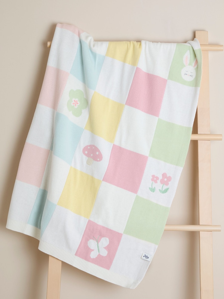 JoJo Maman Bébé Pink Woodland Checkerboard Embroidered Shawl - Image 1 of 5