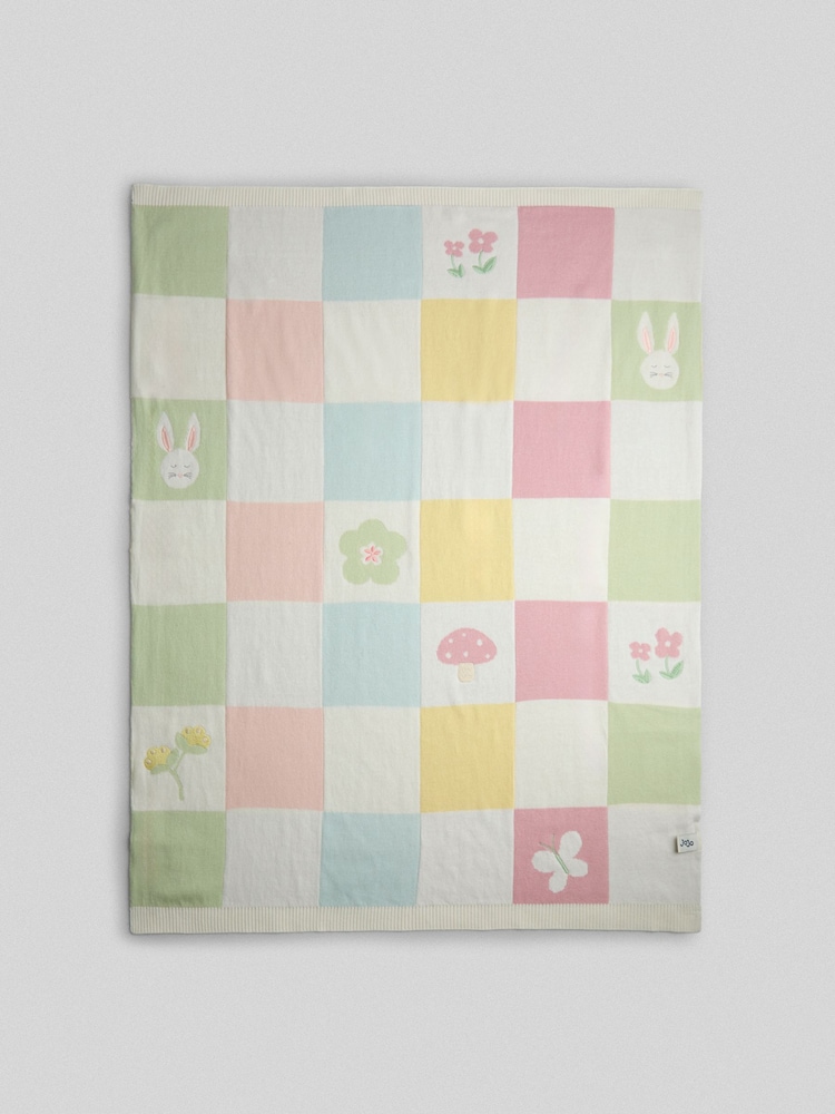 JoJo Maman Bébé Pink Woodland Checkerboard Embroidered Shawl - Image 2 of 5