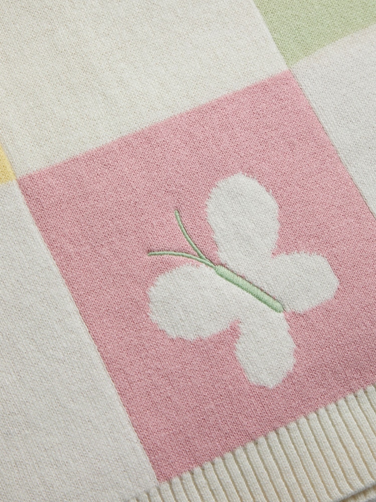 JoJo Maman Bébé Pink Woodland Checkerboard Embroidered Shawl - Image 5 of 5