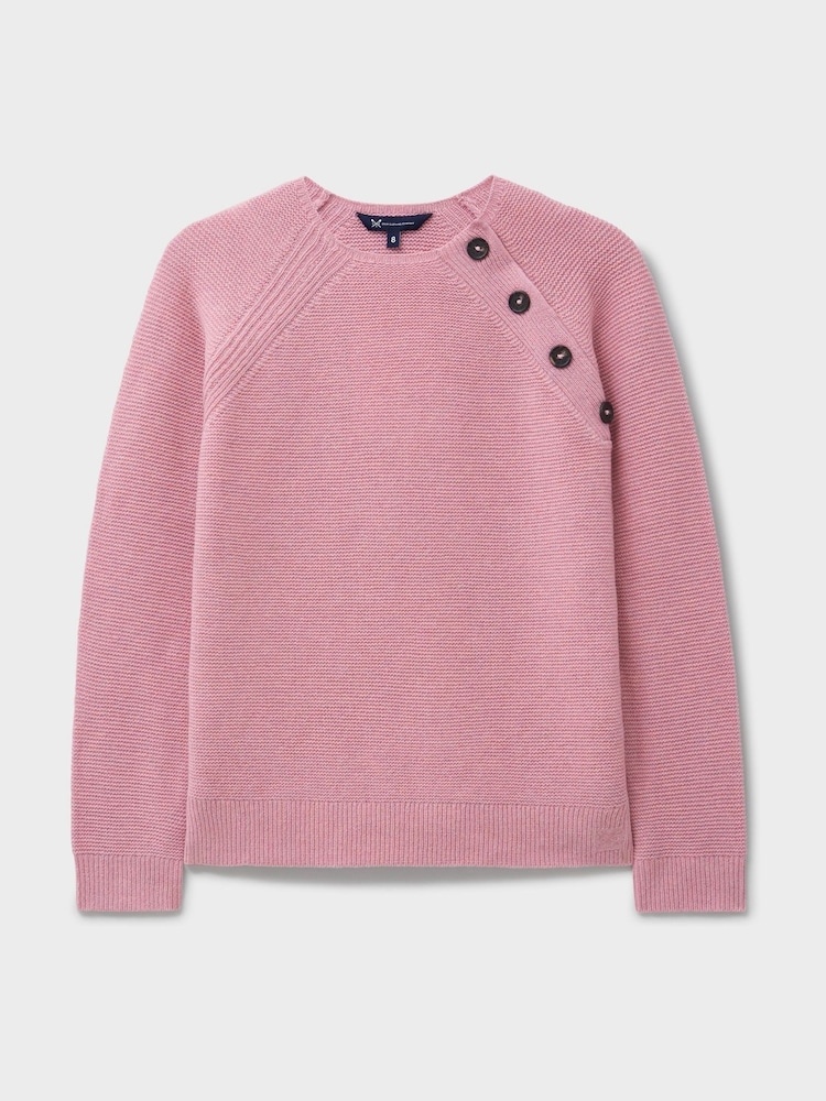 Crew Clothing Pink Harmony Button Neck Jumper - Image 5 of 5 Crew Clothing Pink Harmony Button Neck Jumper - Image 5 of 5