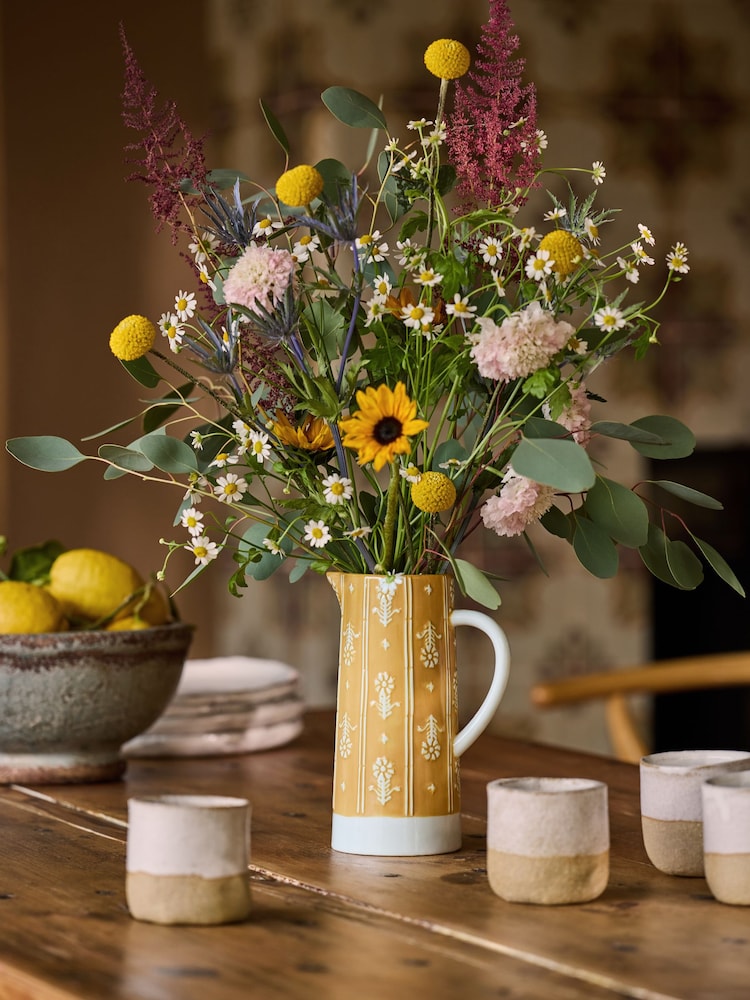 FatFace Yellow/White Floral Jug Vase - Image 1 of 5