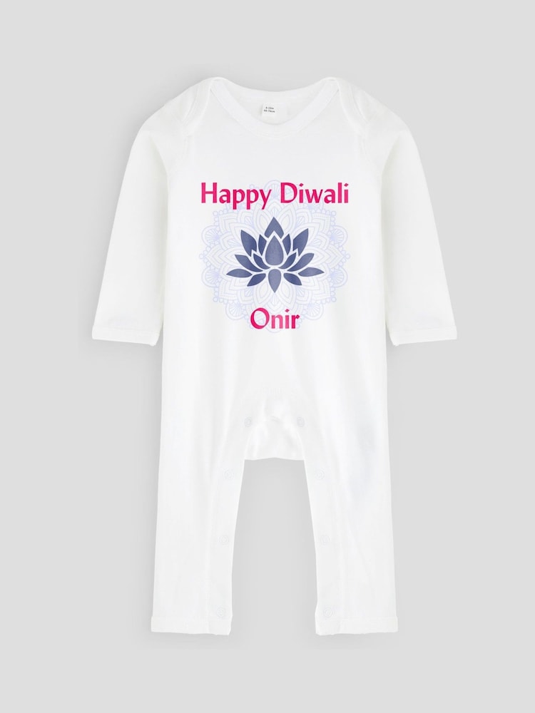 Dollymix Personalised Diwali Baby Rompersuit - Image 1 of 6 Dollymix Personalised Diwali Baby Rompersuit - Image 1 of 6