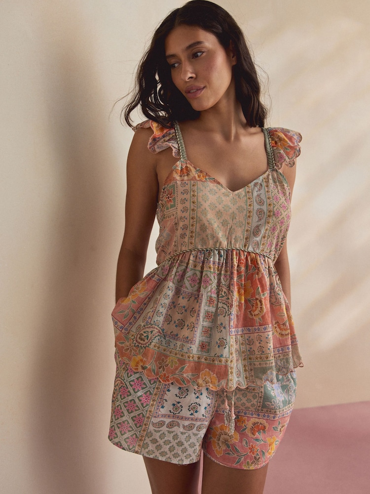 Peach Pink Paisley Cami Short Pyjamas Set - Image 1 of 7 Peach Pink Paisley Cami Short Pyjamas Set - Image 1 of 7