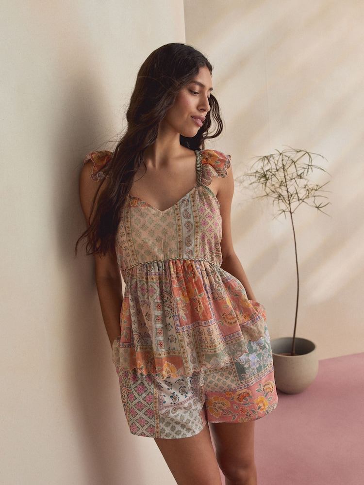 Peach Pink Paisley Cami Short Pyjamas Set - Image 2 of 7 Peach Pink Paisley Cami Short Pyjamas Set - Image 2 of 7