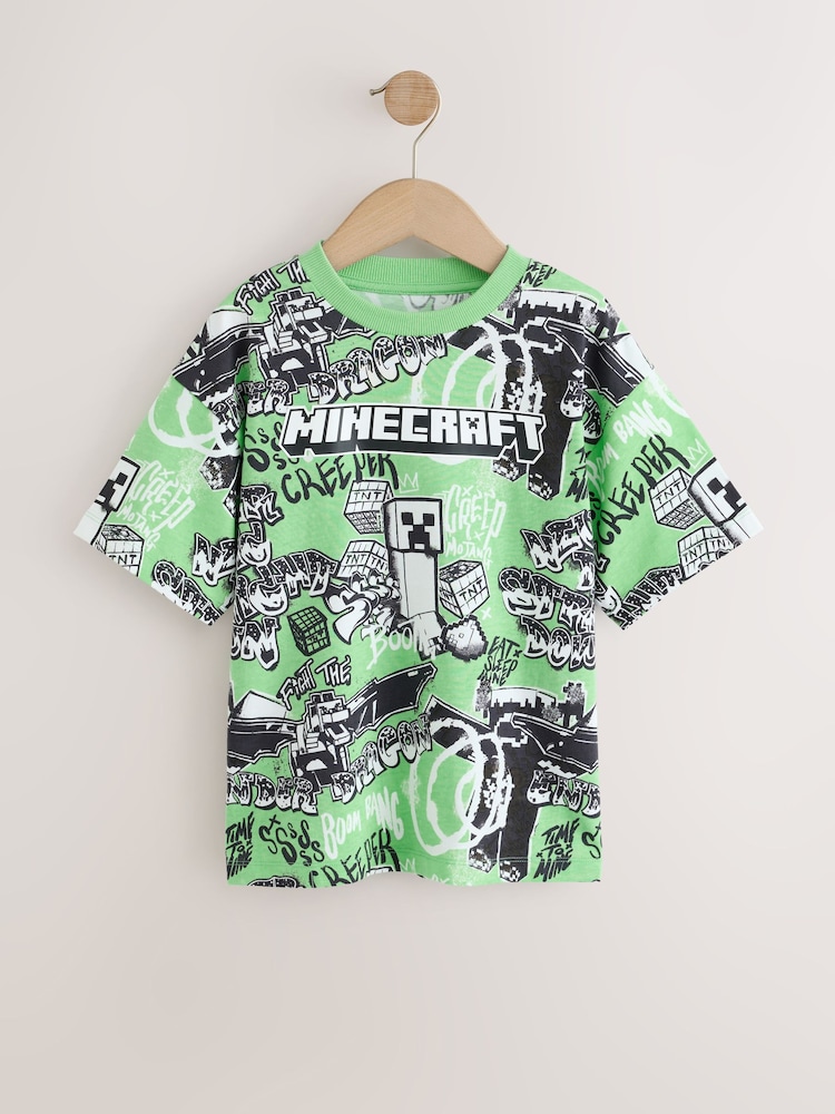Lime Green All Over Print Single Minecraft T-Shirts (3-16yrs) - Image 1 of 4 Lime Green All Over Print Single Minecraft T-Shirts (3-16yrs) - Image 1 of 4