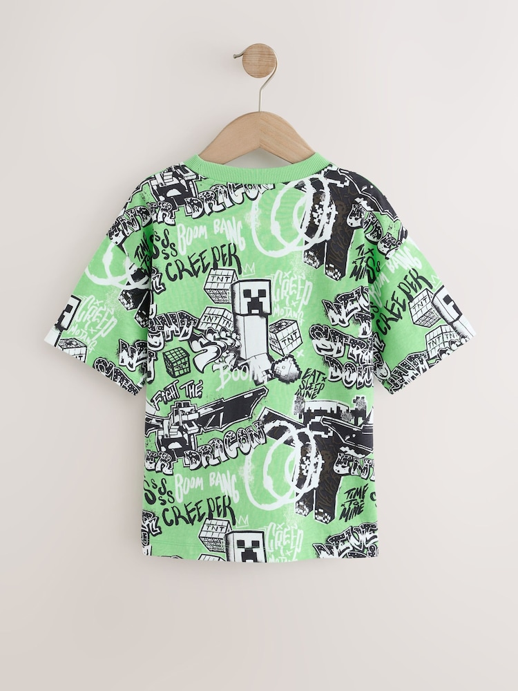 Lime Green All Over Print Single Minecraft T-Shirts (3-16yrs) - Image 2 of 4 Lime Green All Over Print Single Minecraft T-Shirts (3-16yrs) - Image 2 of 4