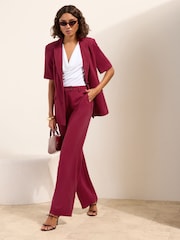 Friends Like These Burgundy Red Petite Wide Leg Trousers with Linen - Image 1 of 5