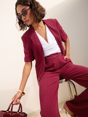 Friends Like These Burgundy Red Petite Wide Leg Trousers with Linen - Image 3 of 5