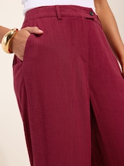 Friends Like These Burgundy Red Petite Wide Leg Trousers with Linen - Image 4 of 5