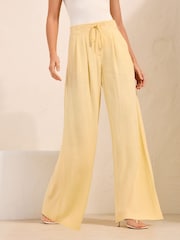 Friends Like These X Lucy Mecklenburgh Yellow Super Wide Leg Trousers with Linen - Image 3 of 5