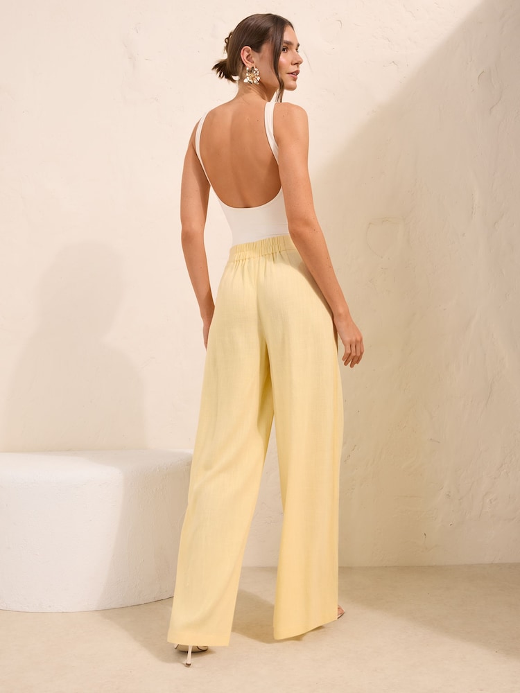 Friends Like These X Lucy Mecklenburgh Yellow Super Wide Leg Trousers with Linen - Image 5 of 5