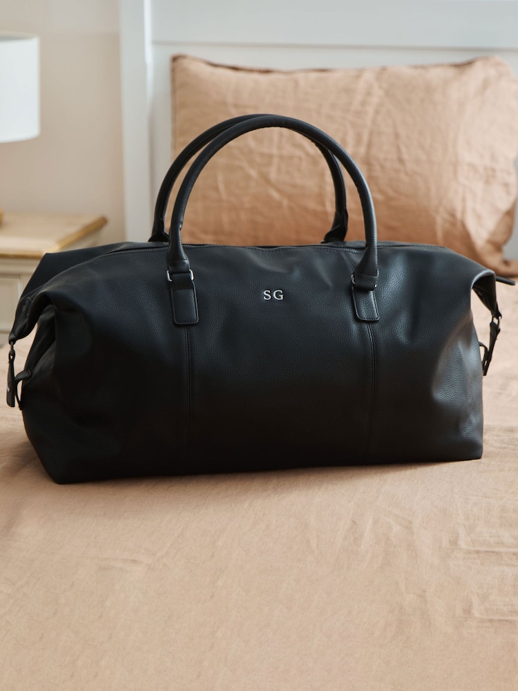Personalised Black Embroidered PU Weekend Holdall Bag by Made Yours - Image 1 of 4 Personalised Black Embroidered PU Weekend Holdall Bag by Made Yours - Image 1 of 4