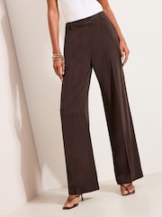 Friends Like These Chocolate Brown Petite Wide Leg Trousers with Linen - Image 2 of 4